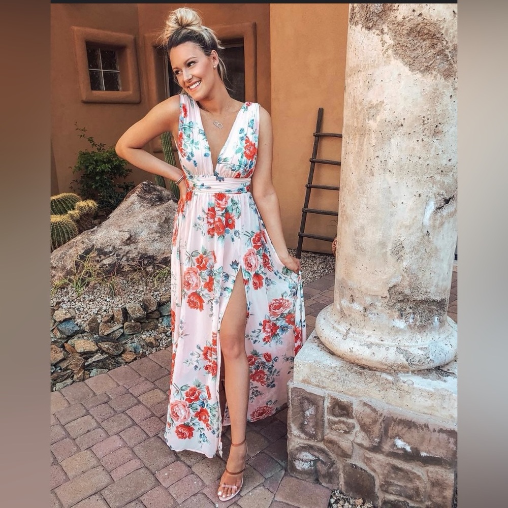 Lulus Garden Blush Floral Maxi Dress